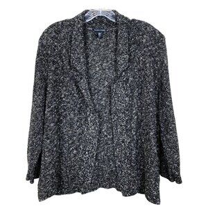 Eileen Fisher Womens M Cardigan Sweater Open Front Black Organic Cotton Linen